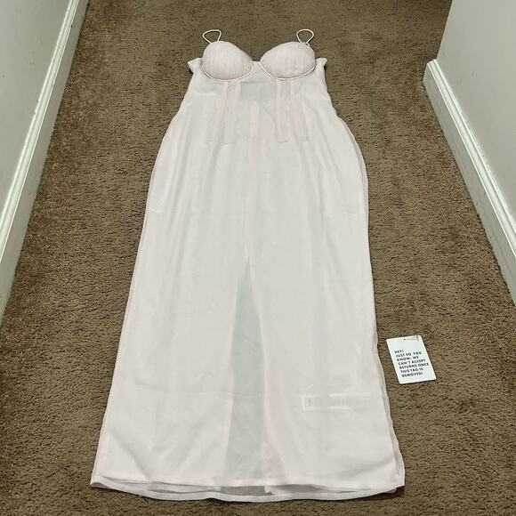 ASOS DESIGN US 6 Petite Cupped Paneled Chiffon Midi Pencil Dress w Cut Out - Picture 1 of 9